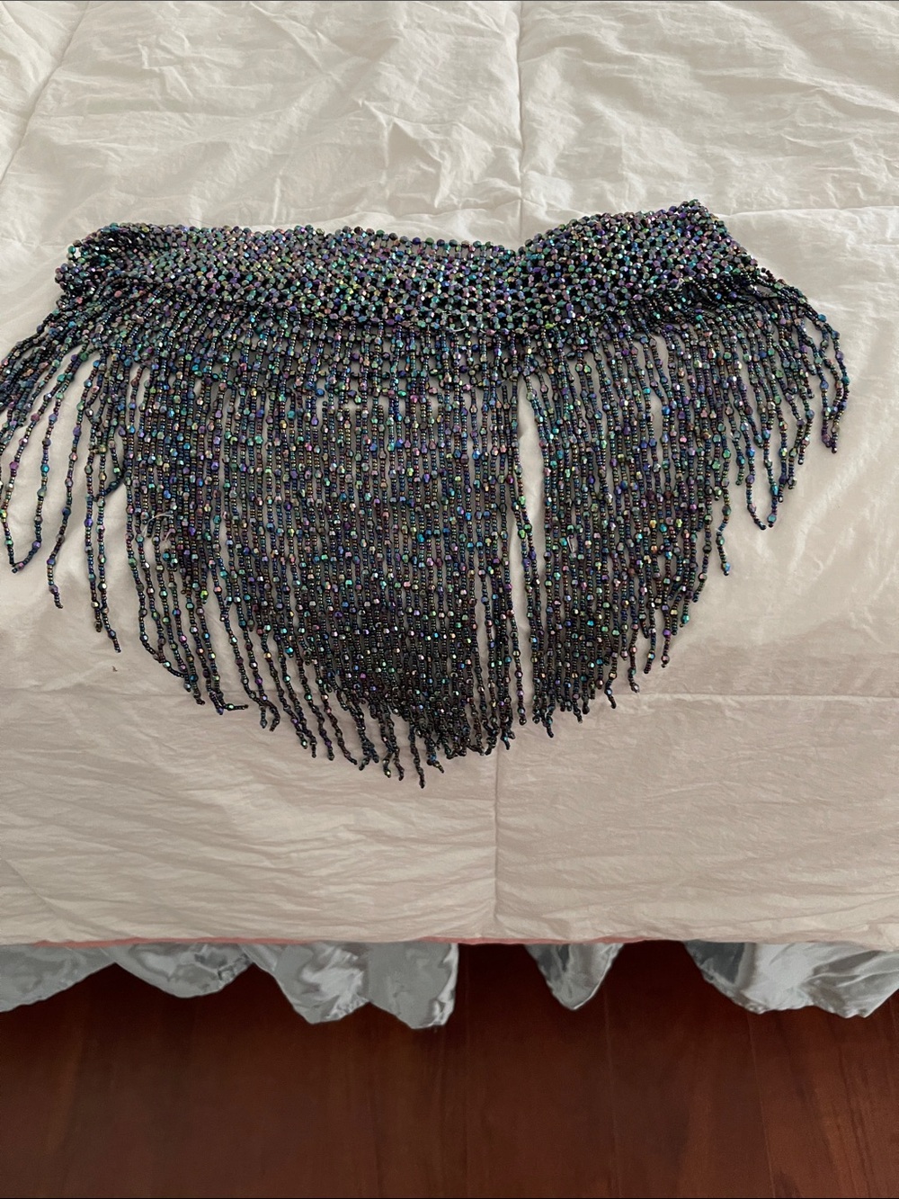 Beaded Fringe Belt in Iridescent Black